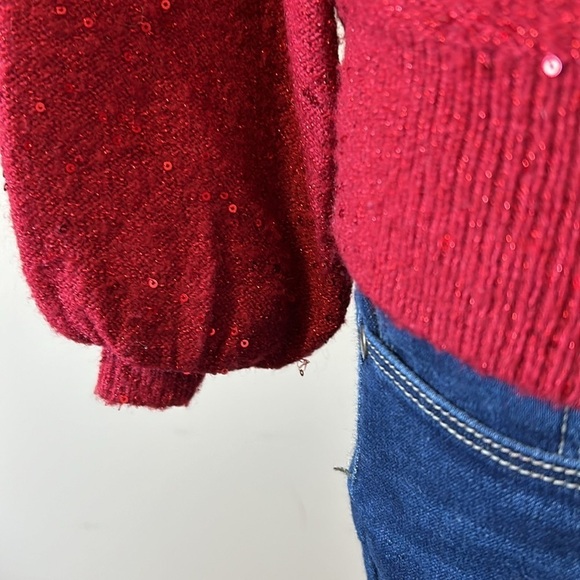White House Black Market Sequin V-Neck Pullover Red Holiday Sz XS - Picture 4 of 10